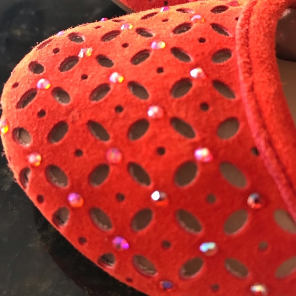 Antonio Melanie 6M orange suede laxer cut mesh flats with sparkle crystal studs - Picture 6 of 11